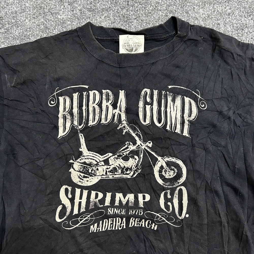 Bubba Gump T-Shirt Mens Size L Black Biker Graphic Madeira Beach Movie Promo